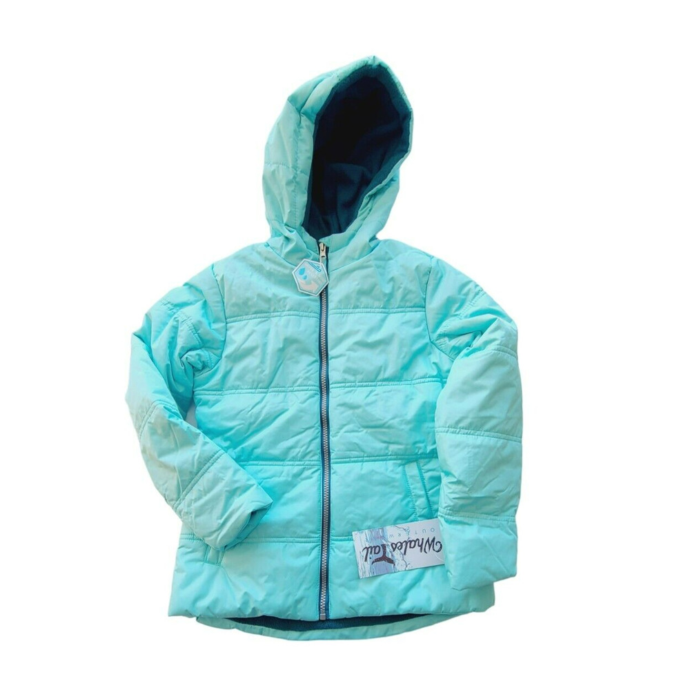 Whales Tail Outerwear Girls Aqua Blue Fleece Lined Puffer Jacket Hooded Size 7/8